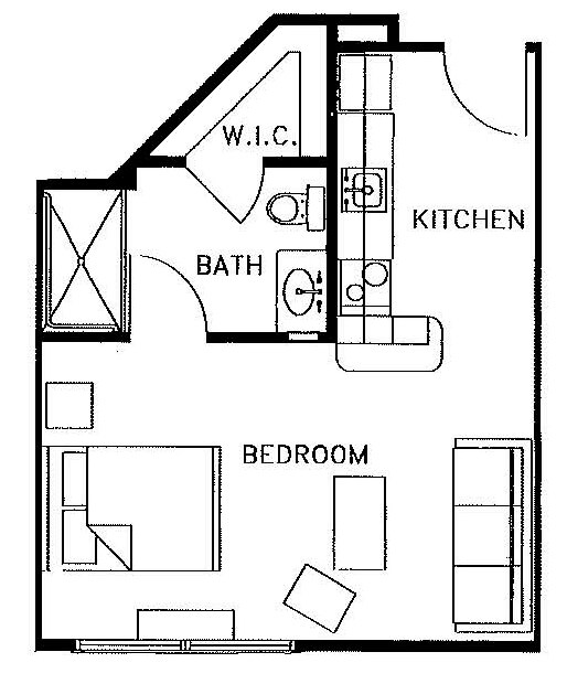 Banyan Suite one bath - senior living floor plan