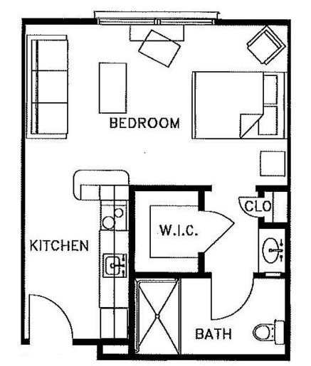 Cypress Suite One Bath - senior living floor plan