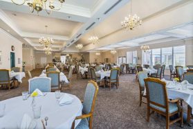 Dining space with chef-prepared meals in a retirement community