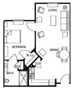 Magnolia Suite One Bed and One Bath - senior living floor plan