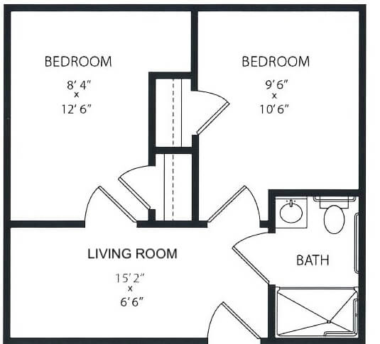 Poplar 2 bedroom 1 bathroom - senior living floor plan