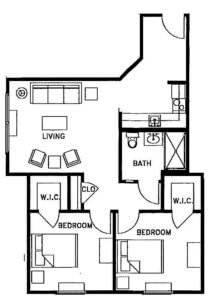 Redbud Two Bed One Bath - senior living floor plan