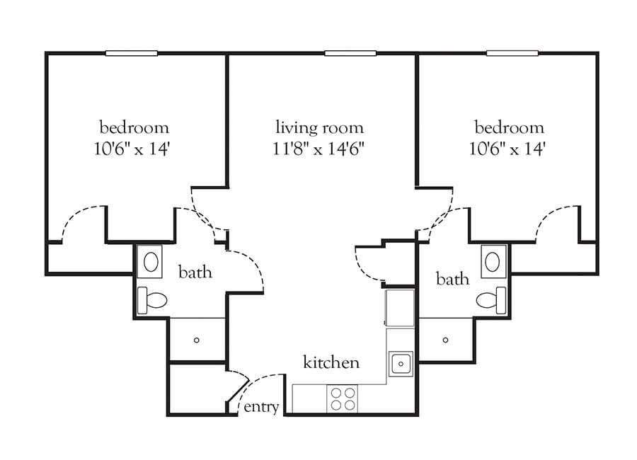 Sequoia 2bed 2bath - senior living floor plan