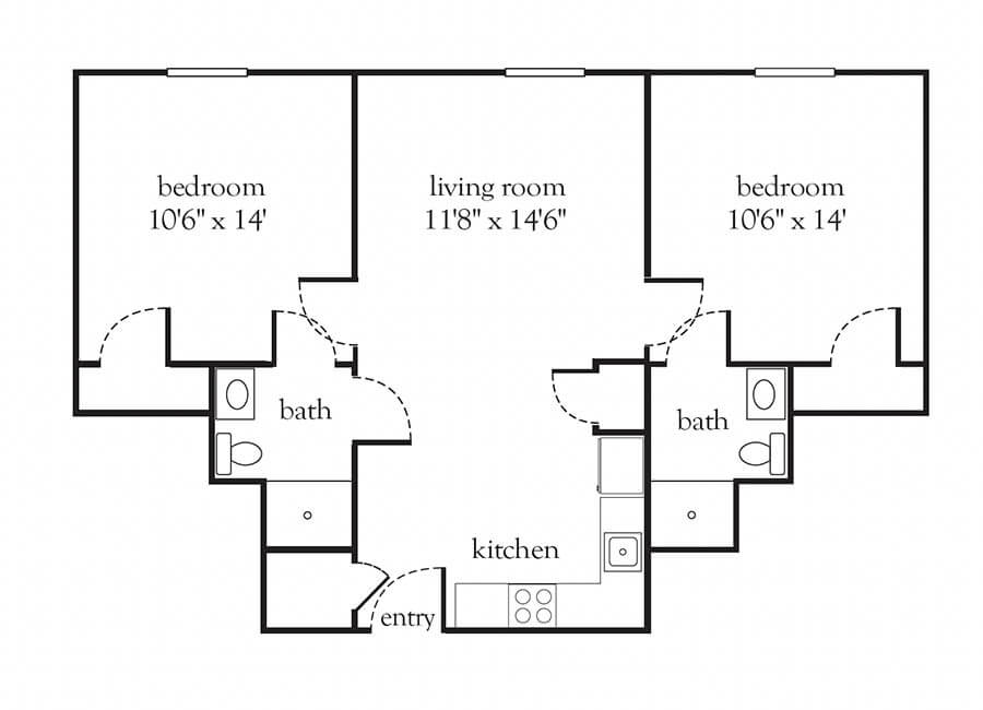 Willow Suite One bathroom - senior living floor plan