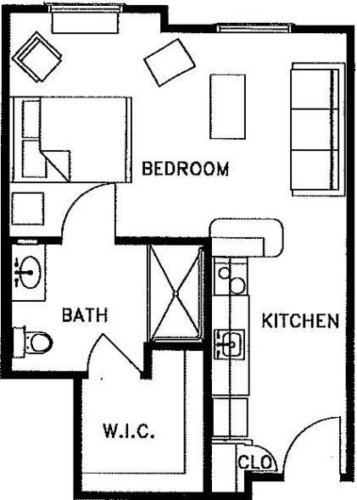 Willow Suite One Bath - senior living floor plan