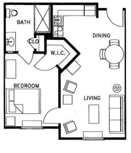 Wisteria one bed One Bath - senior living floor plan