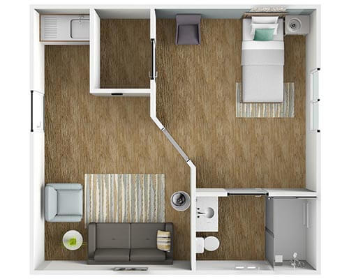 Carolina One Bedroom One Bathroom - senior living floor plan