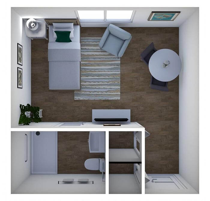 Catawba Suite One Bathroom - senior living floor plan