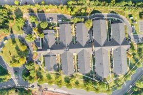 Senior living appartment exterior view from the sky