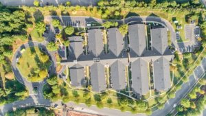 Senior living appartment exterior view from the sky