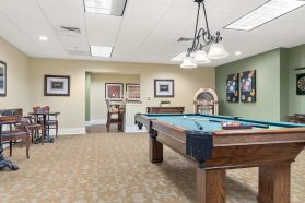 Activity and game room in a retirement community