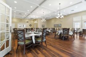 Dining space with chef-prepared meals in a retirement community