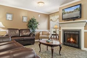 Living room with furniture and digital fireplace