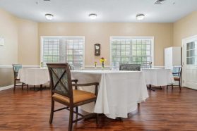 Dining space with chef-prepared meals in a retirement community