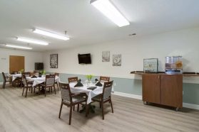 Dining space with chef-prepared meals in a retirement community