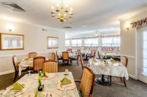 Dining space with chef-prepared meals in a retirement community