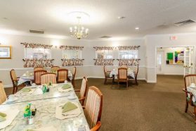 Dining space with chef-prepared meals in a retirement community