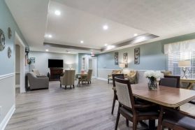 Dining space with chef-prepared meals in a retirement community