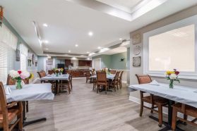 Dining space with chef-prepared meals in a retirement community