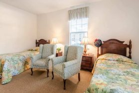 Interior design of a double bedroom in a retirement community