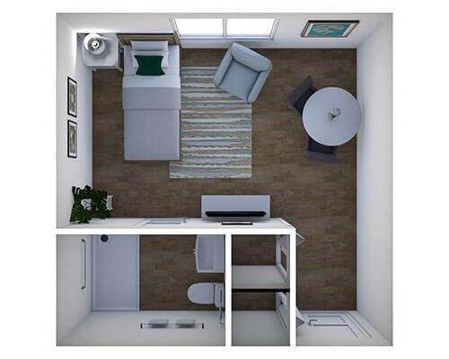 Rowan Suite One Bathroom - senior living floor plan
