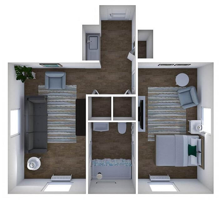 Piedmont One Bedroom One Bathroom - senior living floor plan