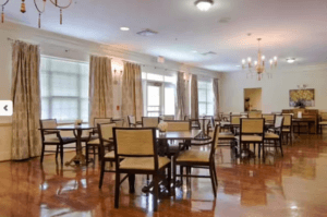 Dining space with chef-prepared meals in a retirement community