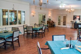 Dining space with chef-prepared meals in a retirement community