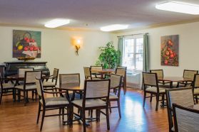 Dining space with chef-prepared meals in a retirement community