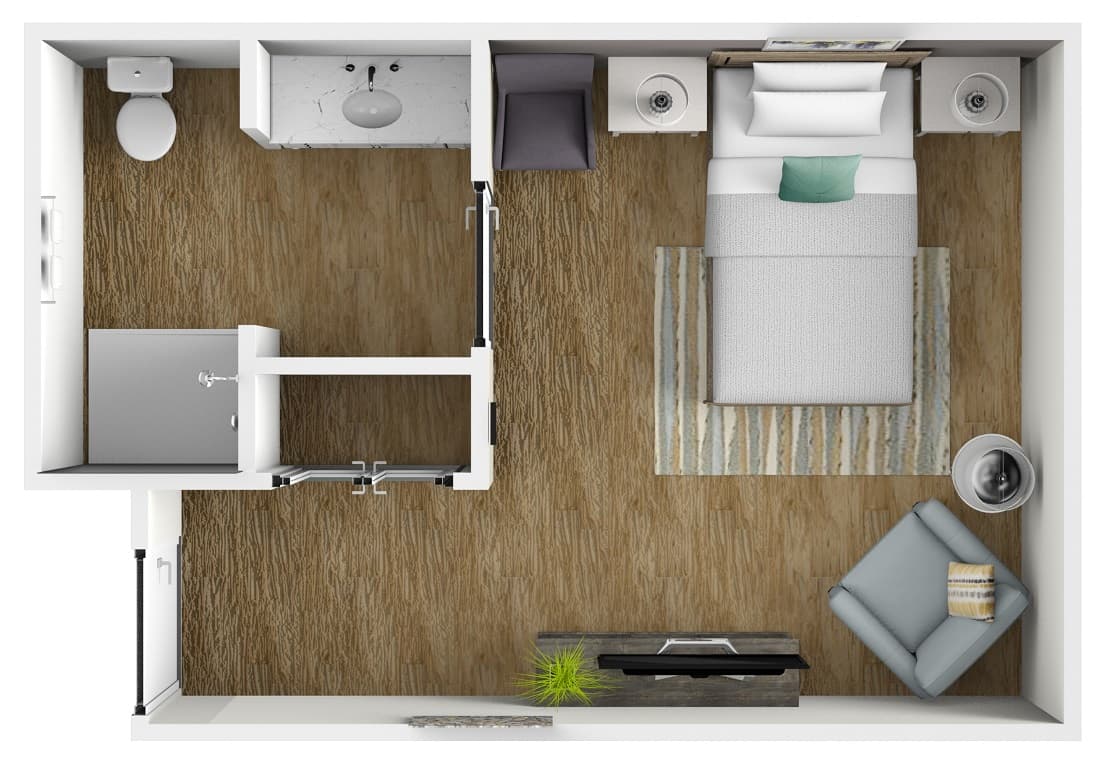 Azalea Suite One Bathroom - senior living floor plan