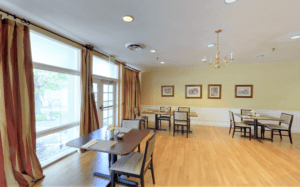 Dining space with chef-prepared meals in a retirement community