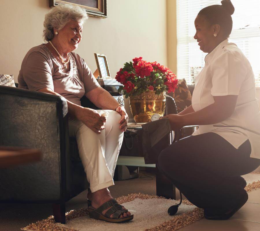 Senior talk with caregiver