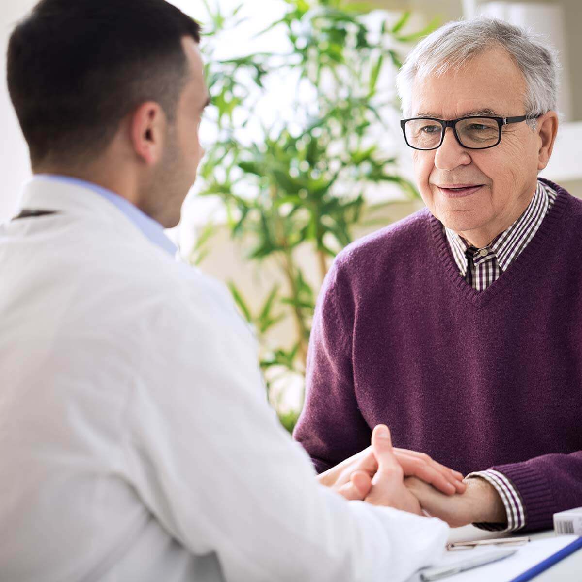 Home personalized care senior talking to doctor