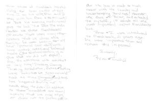 A paper including testimonial notes from Brian and Fran G (Terrabella Marchbanks residents)