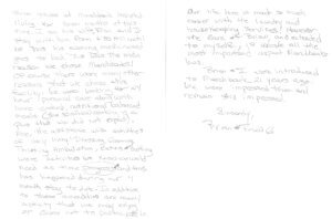 A paper including testimonial notes from Brian and Fran G (Terrabella Marchbanks residents)