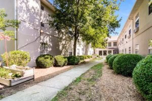 Beautiful mini garden behind the retirement apartment