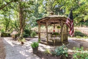Comfortable patio for seniors in the garden