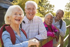 Happy senior citizens enjoying outdoor activities