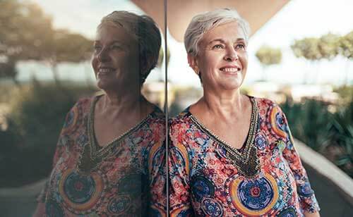 Old woman happy on senior living community