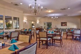 Dining space with chef-prepared meals in a retirement community
