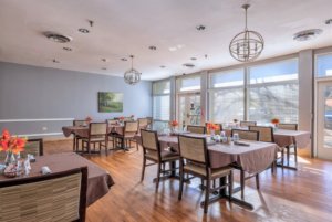 Dining space with chef-prepared meals in a retirement community
