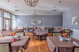 Dining space with chef-prepared meals in a retirement community