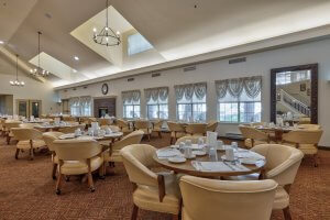 Dining space with chef-prepared meals in a retirement community