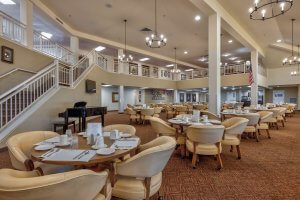 Dining space with chef-prepared meals in a retirement community