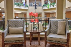 Two comfortable sofas and one table in the dining room