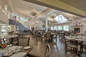 Dining space with chef-prepared meals in a retirement community